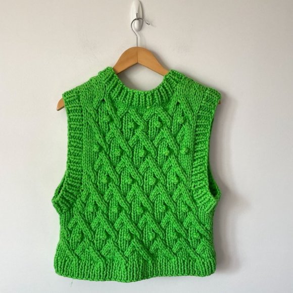 Zara Limited Edition Cable Knit Dot Sleeveless Sweater Vest Green Sz Small - Picture 8 of 11